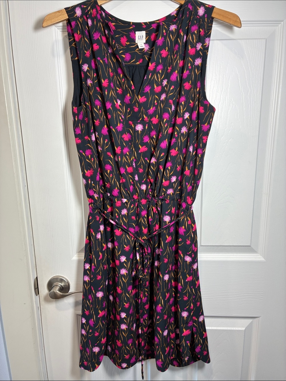 GAP Black Mini Dress with Pink Floral Print